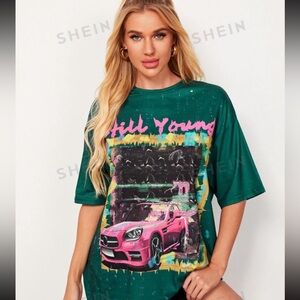 SHEIN Coolane Drop
Shoulder Letter and Car
Print Top
Dark Green / M(6)